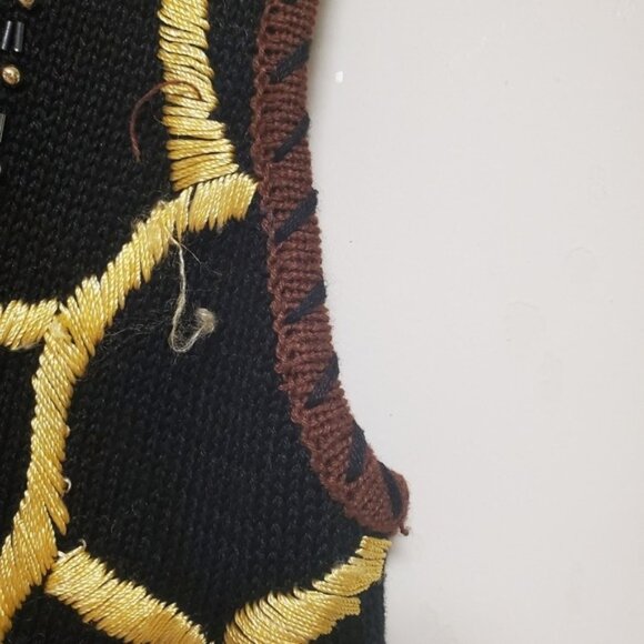 Vintage Embroidered Knit Vest Zip Up Animal Leopard Zebra - Picture 11 of 16